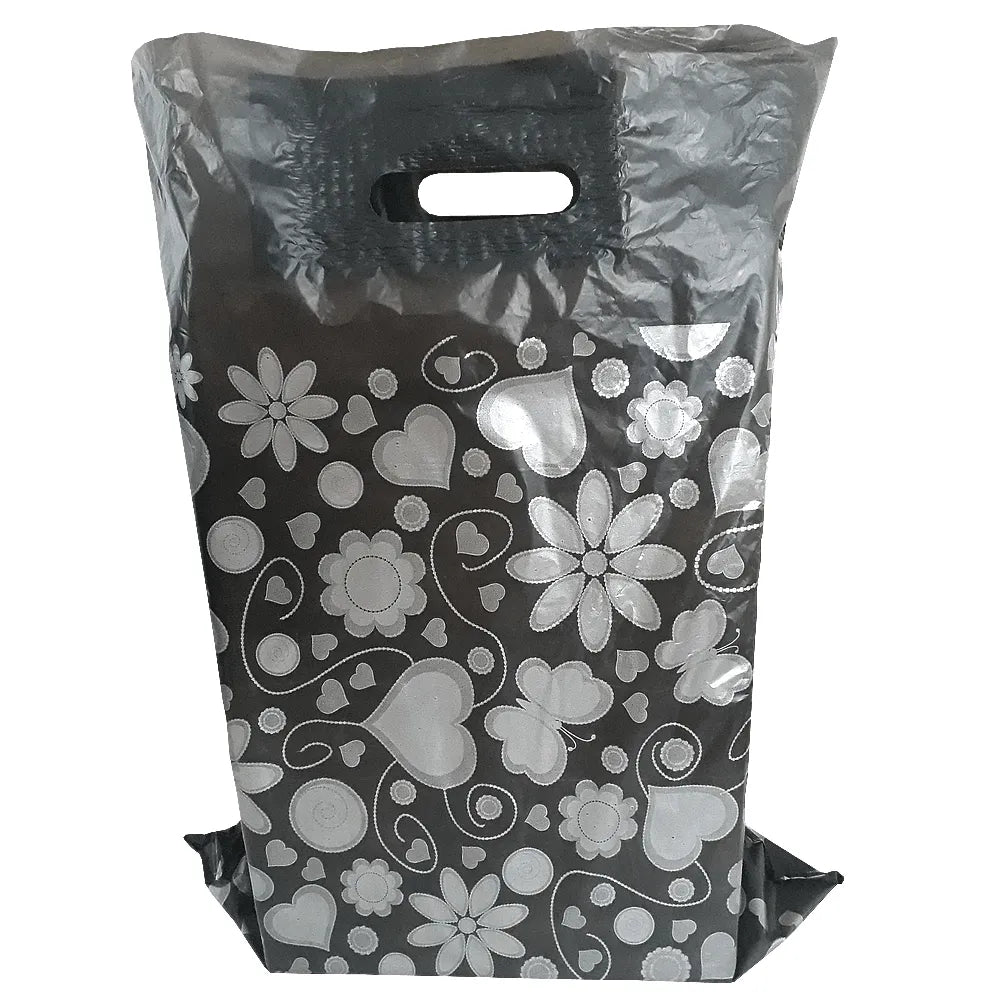 Reinforced Bag with Silver Heart Black 40x50 cm (20 Packs 1000 Pieces)