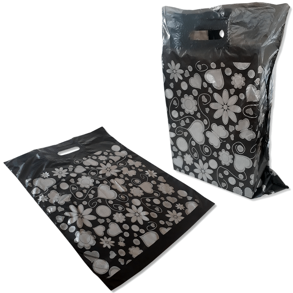 Takviyeli Poşet Gümüş Kalpli Siyah 40×50 (20 Paket 1000 Adet)