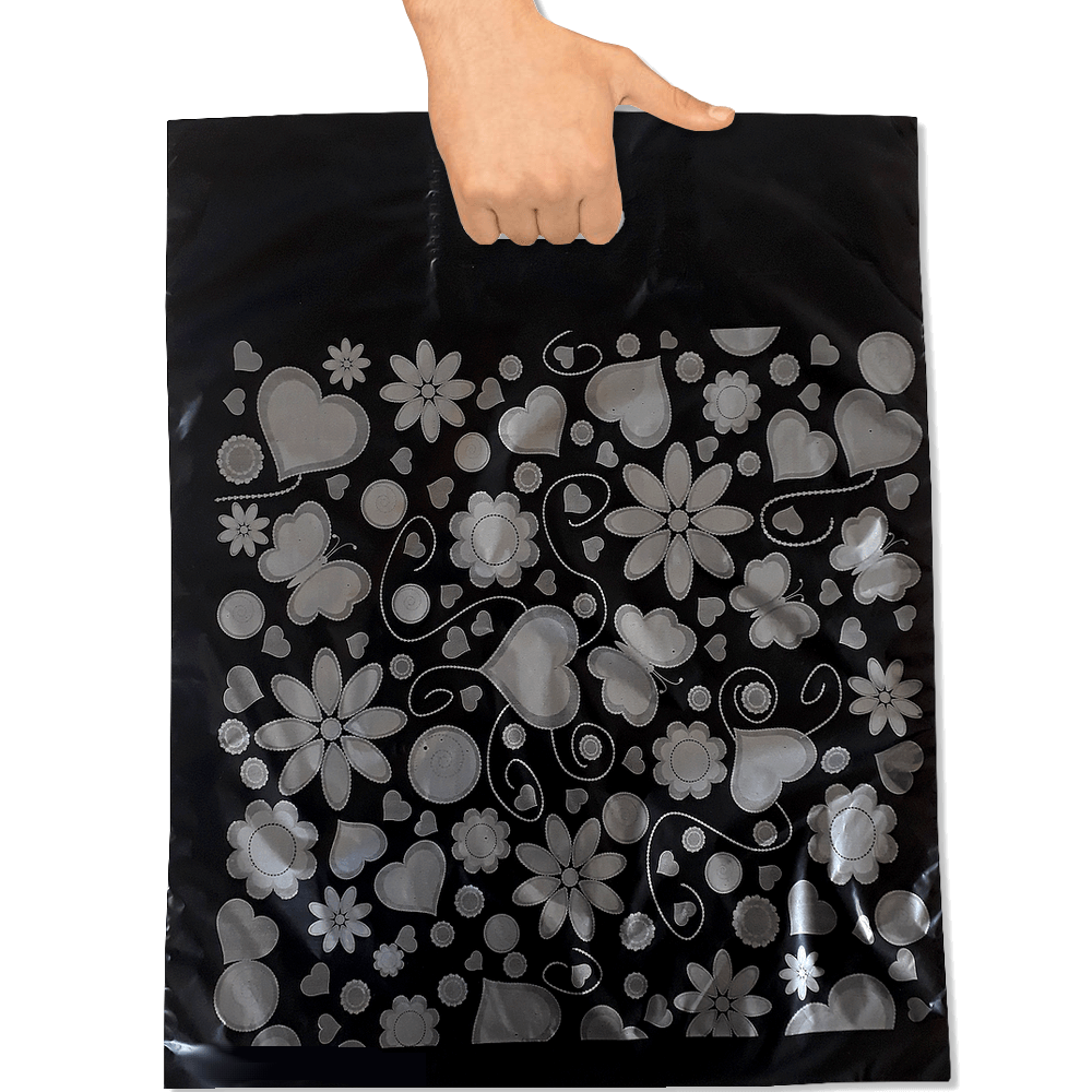 Takviyeli Poşet Gümüş Kalpli Siyah 40×50 (20 Paket 1000 Adet)